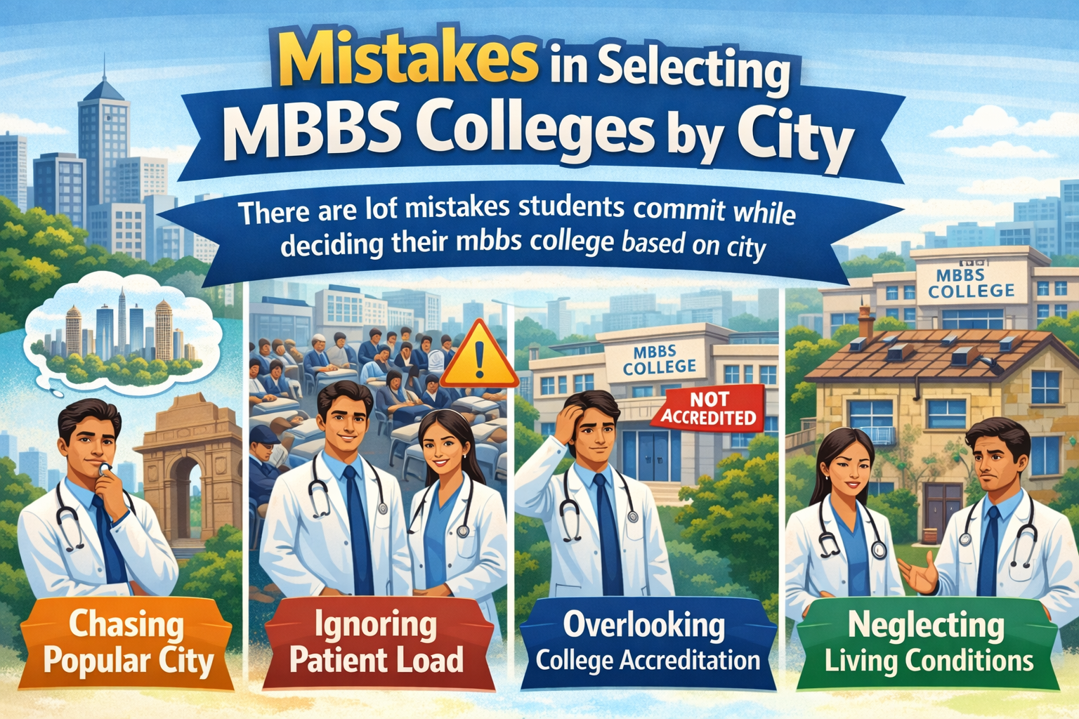 Mistakes in Selecting MBBS Colleges by City There are lot of mistakes students commit while deciding their mbbs college based on city 